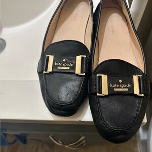 kate spade black leather loafers with gold-tone plaque